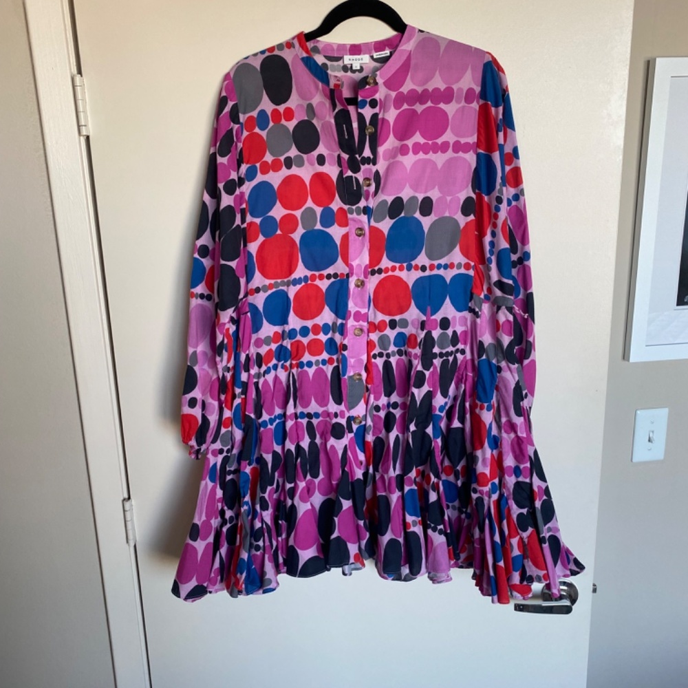 Rhode Emma Dress In Purple Dots Multicolor Geometric Print Long Sleeve Dress - Picture 7 of 7
